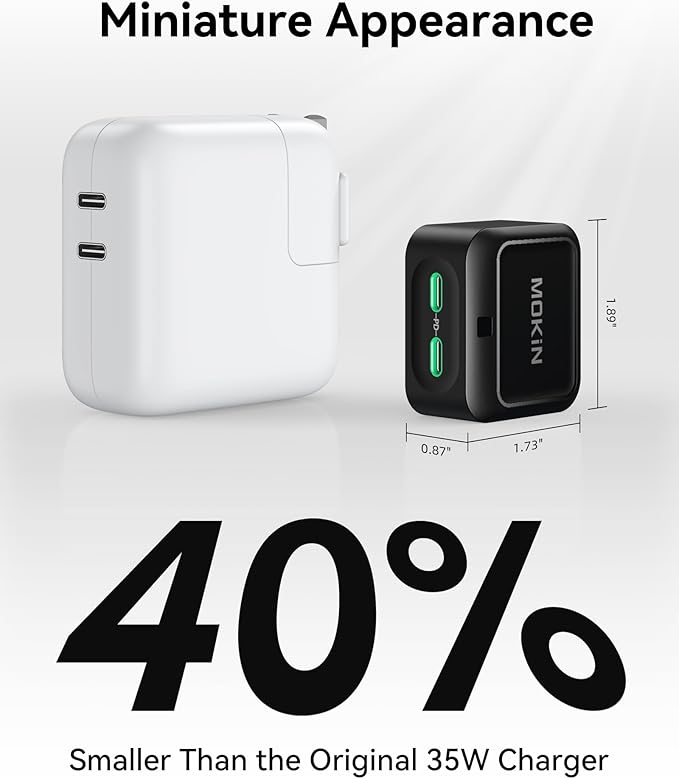 USB C Charger Block 40W, Dual Port Type C Fast Charging Block GaN+ PD Power Adapter with Foldable Plug USB C Wall Charger Cube for iPhone 17/17 Air/16/16 Pro/16 Plus/16 Pro Max/15, Samsung