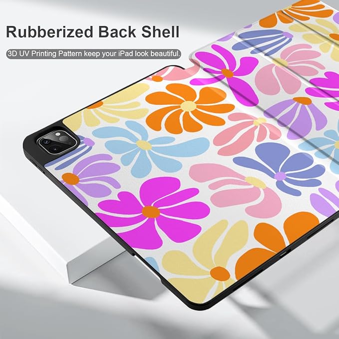 DONGKE Case for iPad Pro 12.9 inch 6th Generation 2022, Built-in Pencil Holder + Trifold Stand + Auto Wake/Sleep + Protective Cover for iPad Pro 12.9 5th/4th/3rd Gen - Retro Flowers