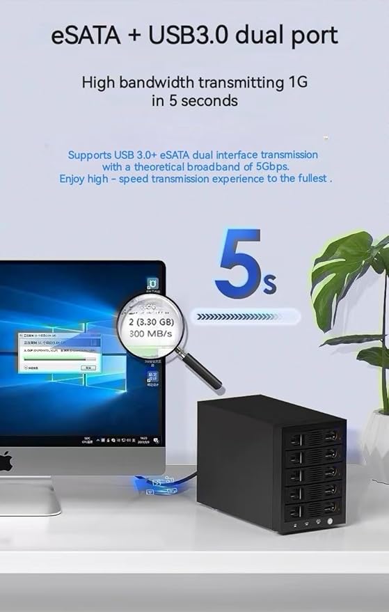 Syba 5 Bay Tool Less Tray Hot Swappable 2.5" 3.5" SATA III RAID HDD External USB 3.0 Enclosure Windows MacOS SY-ENC50118