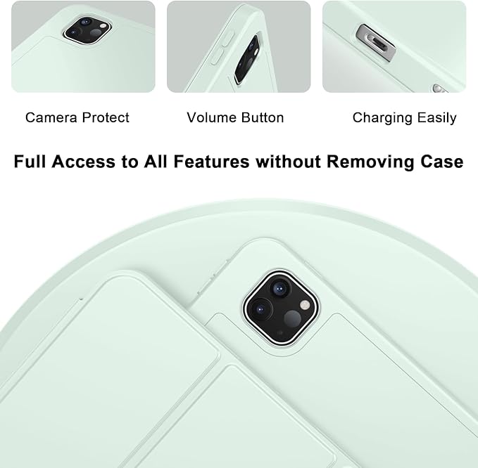 ZryXal New iPad Pro 13 Inch Case (M5) 2025 / (M4) 2024 with Pencil Holder, Smart iPad Case [Support Pencil Pro and Pencil (USB-C)], Support Touch ID and Auto Wake/Sleep (Pale Green)