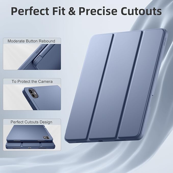 Compatible with iPad Pro 13 Inch Case M5 2025/ M4 2024, Soft TPU Back Cover for iPad 13 Pro Case, with Pencil Pro & (USB-C) Holder, Trifold Stand, Auto Wake/Sleep, Blue Gray