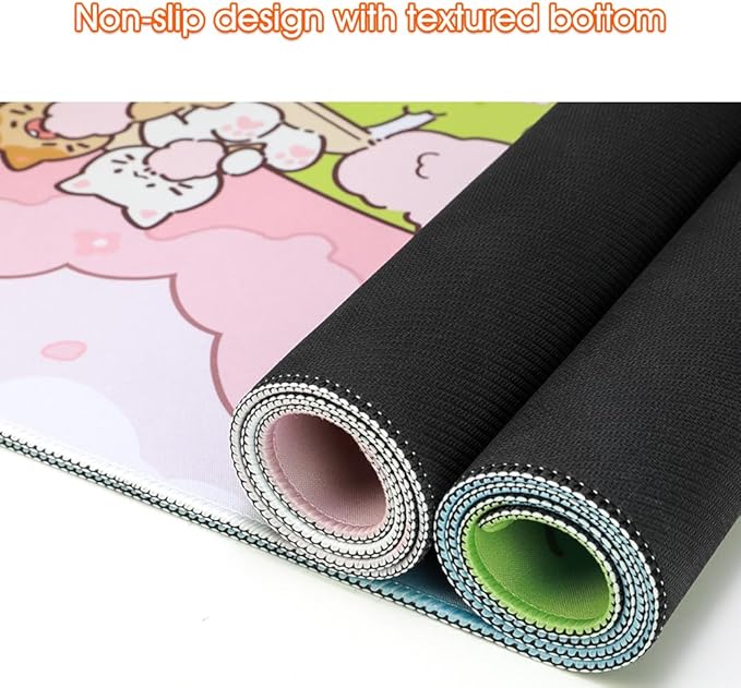 PERFECTSIGHT Cotton Candy Desk Mat Kawaii Kitty Bunny Large Mouse Pad XXL Desk Pad Gaming Mousepad Extended Keyboard Mat 31.5 x 15.7 in Laptop Computer Keyboard Pad Mouse Mat for Office Desk Decor