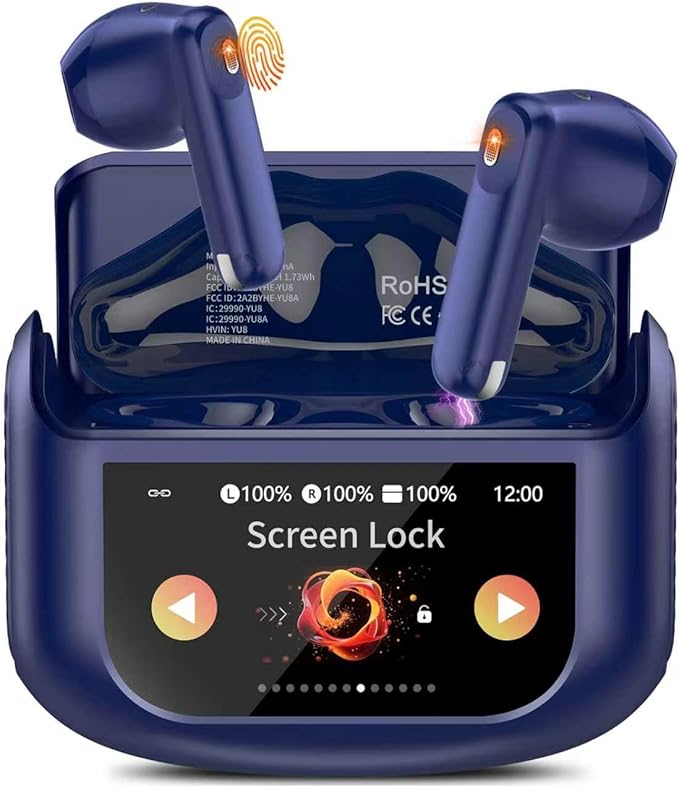 Wireless Earbuds, Bluetooth 5.4 Headphones with Multifunctional Touch Screen, 48H Bass Stereo Ear Buds with ANC/ENC Noise Cancelling/Transparency Mode, IPX7 Earphones with 5 EQ Modes, Sky Blue