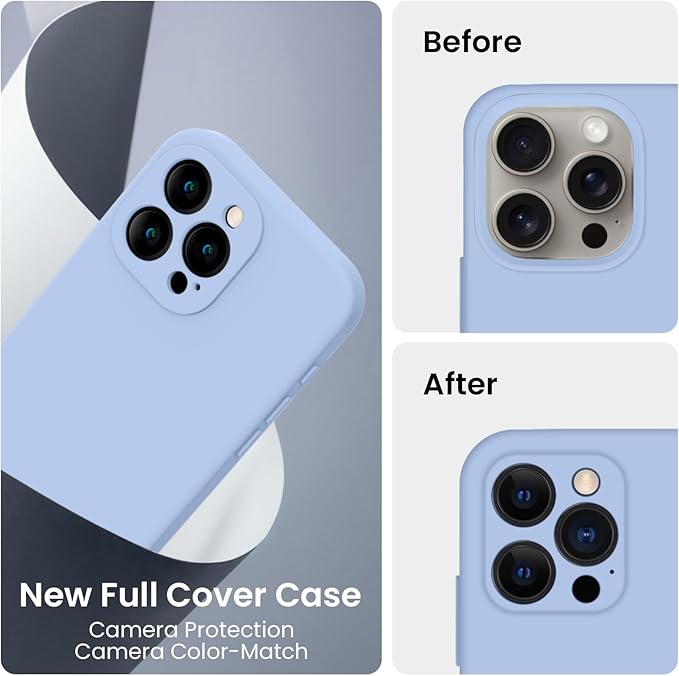 FireNova Designed for iPhone 15 Pro Case, Silicone Upgraded [Camera Protection] Phone Case, Soft Anti-Scratch Microfiber Lining Inside, 6.1 inch, Light Blue