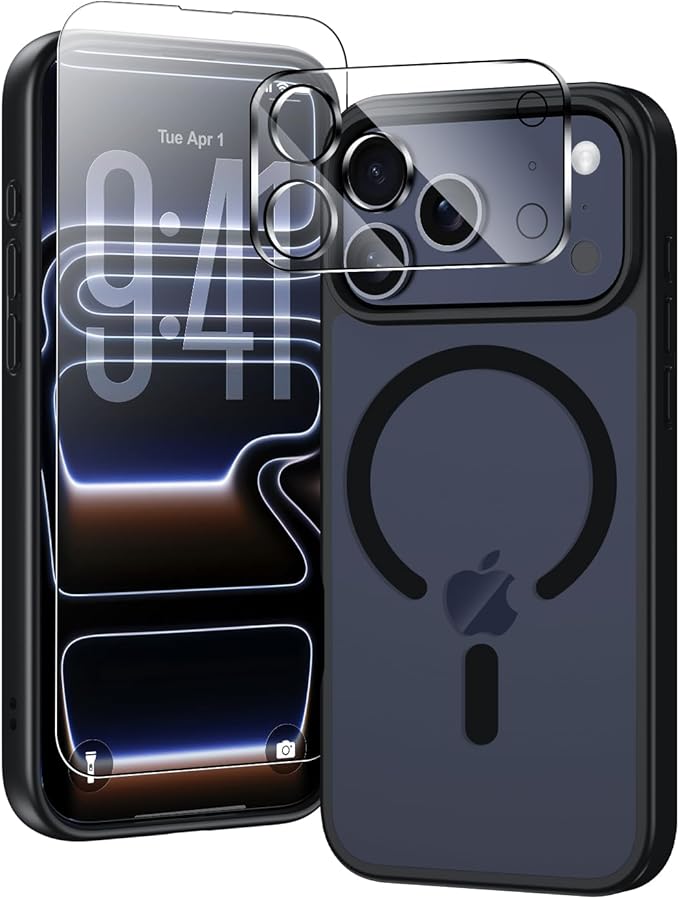 for iPhone 17 Pro Max Case,Compatible with MagSafe, Includes Tempered Glass Screen & Lens Protectors, Translucent Matte Anti-Fingerprint, Slim Full-Body Military Grade Shockproof case