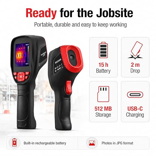 RCX100 Thermal Imaging Camera for Home Inspection, HVAC & Electrical Troubleshooting, 320x240 Enhanced Resolution, 25Hz Infrared Camera, 2.8" Bright Screen, Temp Alerts, Rechargeable