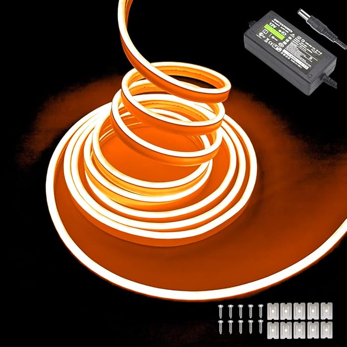 Orange Neon LED Strip Lights, 16.4ft 12V Waterproof Flexible Light for Indoor/Outdoor Decoration (Includes Power Adapter)
