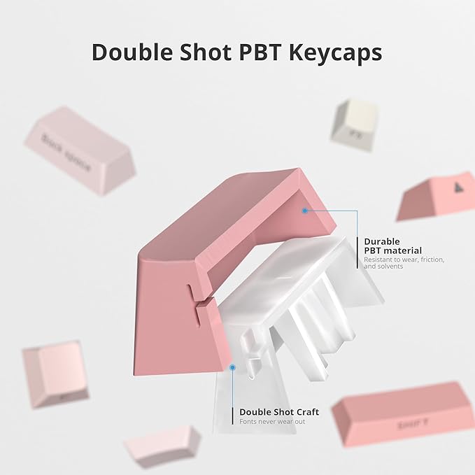 Guffercty kred Cute PBT Key Caps 135-keys Custom Gradient Side Printed Double Shot Keycaps Cherry Profile for 61/68/96/108 Mechanical Gaming Keyboard (Blush)