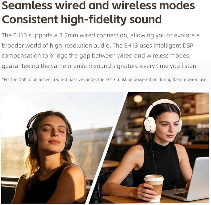 FiiO EH13 Wireless Bluetooth Noise Cancelling Over-Ear Headphones, 42dB Hybrid ANC, 45H Playtime, Foldable Headphones for Travel, Work & Commuting (Black)