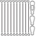 10 Pack 20 Inch(50cm) Stainless Steel Tethers with 4 Pcs Spring Snap Hook Clips, Steel Wire Cable with Loops Vinyl Cover Coated Short Rope Lanyard Lock Tether Chains, Black