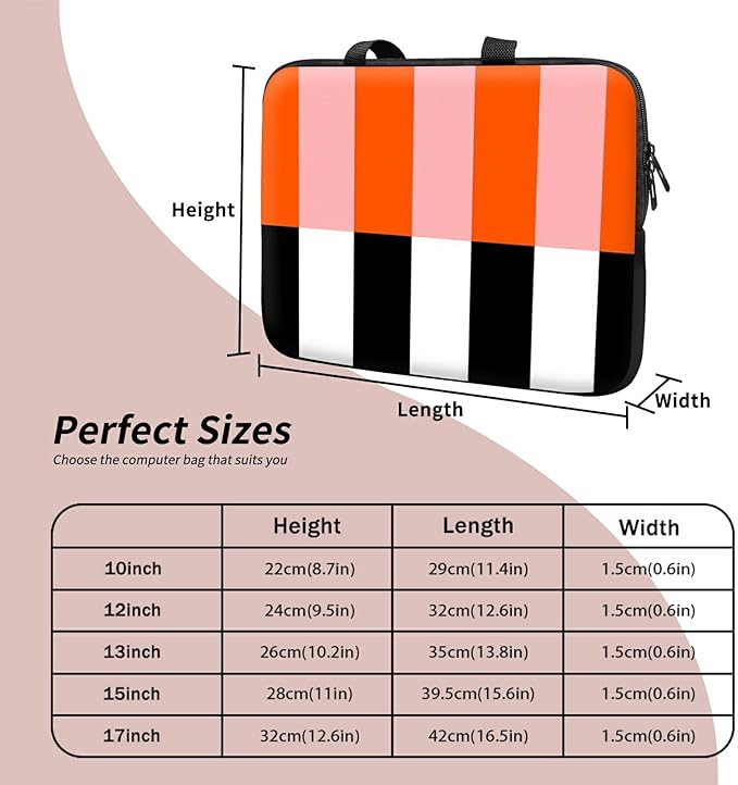 Laptop Sleeve Case Bag 13 inch, Orange Black White Stripes Slim Carrying Case Handbag Travel Laptop Bag for 13 inch MacBook Air M3/M2/Pro M2/ 13" iPad Pro/Air M4/M2 2024