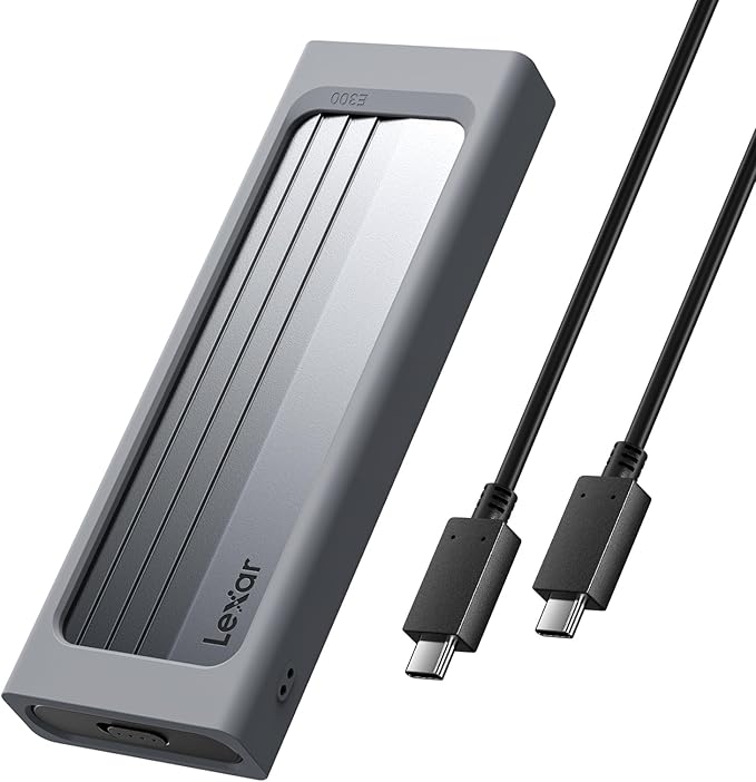 Lexar E300 M.2 NVMe SSD Enclosure, USB 3.2 Gen 2 (10Gbps) External SSD Reader, Tool-Free Portable Adapter, Compatible with M/B+M Keys, Support 2230/2242/2260/2280 NVMe SSDs up to 4TB