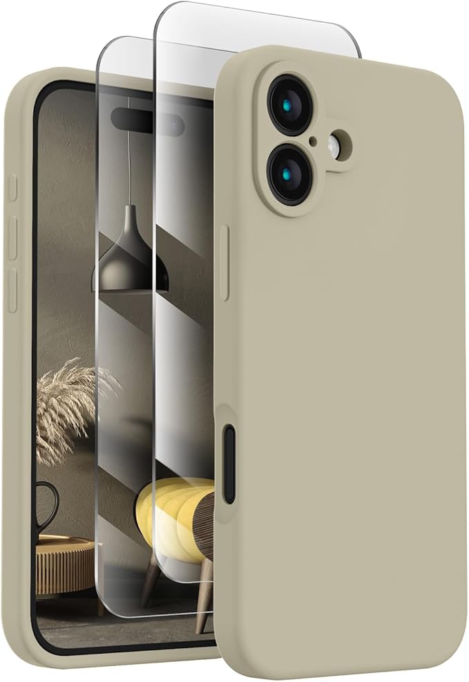 FireNova Designed for iPhone 16 Case, Silicone Upgraded [Camera Protection] Phone Case, Soft Anti-Scratch Microfiber Lining Inside, 6.1 inch, Khaki
