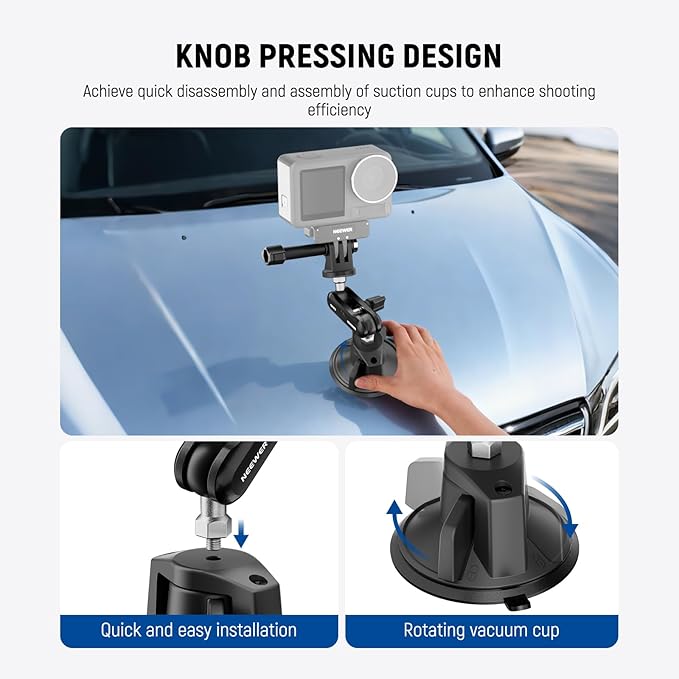 NEEWER Suction Cup Phone Holder & Camera Mount Compatible with GoPro DJI Insta360 iPhone, Car Phone Mount with Action Camera Adapter 360° Magic Arm for Vlogging Video Recording, CA158
