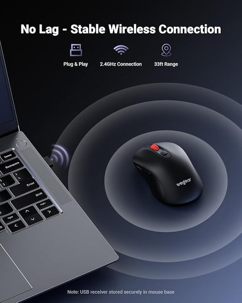 wegear USB Wireless Mouse for Laptop PC Mac, 2.4GHz Cordless Mouse with 6 Buttons, 5-Level Adjustable 4000 DPI, Ergonomic Portable Optical Computer Mice, 24-Month Battery Life -Black