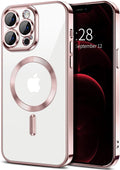 Hython Magnetic Clear for iPhone 12 Pro Max Case with Camera Lens Protector [Compatible with MagSafe] Plating Edge Slim Soft TPU Cover Protective Phone Case for iPhone 12 Pro Max 6.7", Pink