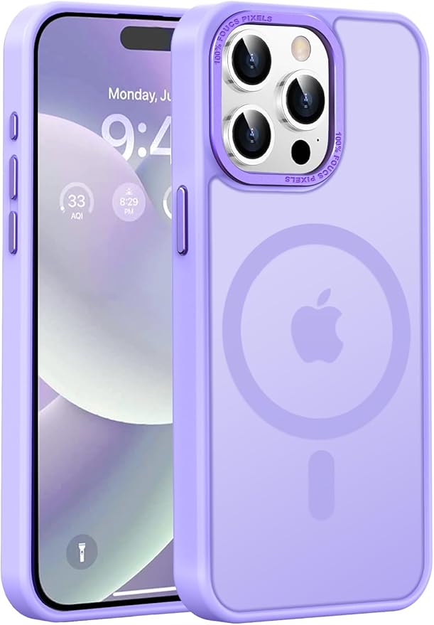 Newfuture Upgraded Magnetic for iPhone 15 Pro Max Case [Compatible with Magsafe] [Mil-Grade Protection], Pocket-Friendly, Slim Translucent Phone Case Cover for iPhone 15 Pro Max 6.7", Lilac Purple