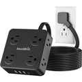 Flat Plug Power Strip with USB C, 6.5FT Flat Extension Cord - 8 AC Outlets and 4 USB(1 USB C), Power Strip with Surge Protector, Wall Mount Charging Station Office Home (Black, 15 FT)