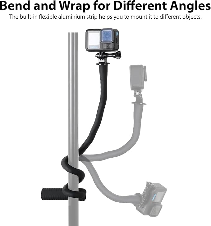 HSU Camera Flexible Mount Clamp Stick Pole for Insta360 GoPro, Neck Holder Selfie Stick Extension Pole, Camera Tripod Stand for GoPro Hero 13 12 11 10 9, Insta360 X5 X4 X3, DJI Action Camera