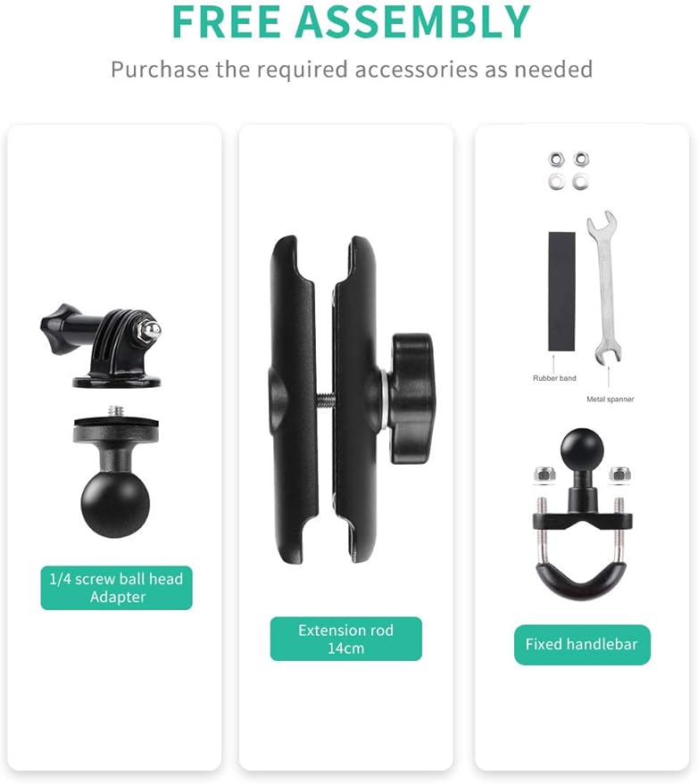 360°Motorcycle Bike Camera Holder Handlebar Mount Bracket 1/4 Metal Stand for GoPro Hero10/9/8/7/6/5/4 Action Cameras Accessory(Cool Ballhead Arm Super Clamp Mount Multi)
