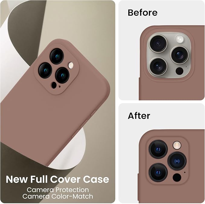 FireNova Designed for iPhone 15 Pro Max Case, Silicone Upgraded [Camera Protection] Phone Case, Soft Anti-Scratch Microfiber Lining Inside, 6.7 inch, Light Brown