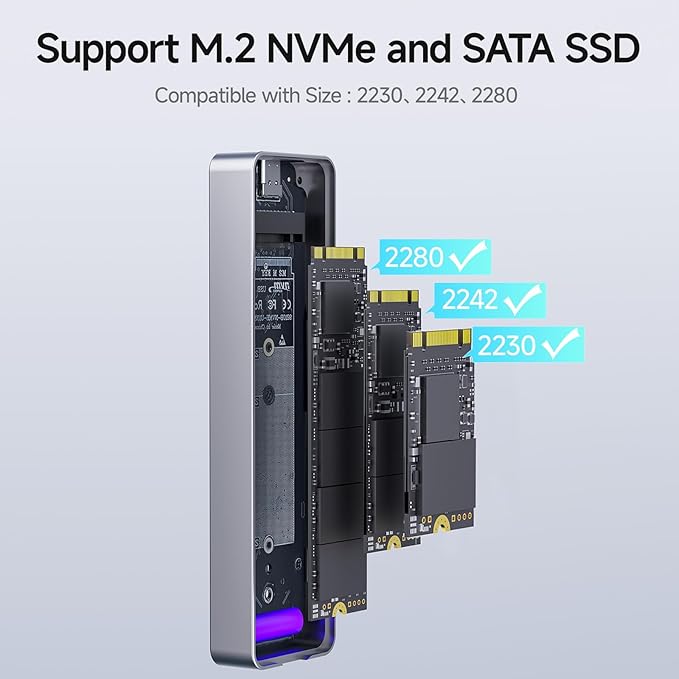 fanxiang SSD Enclosure, USB 3.2 Gen 2 (10 Gbps), M.2 NVME/SATA SSD Enclosure, USB Adapter/Reader, Solid State Drive External Enclosure, Supports M and B+M Keys and Size 2230/2242/2280 SSDs, MD86