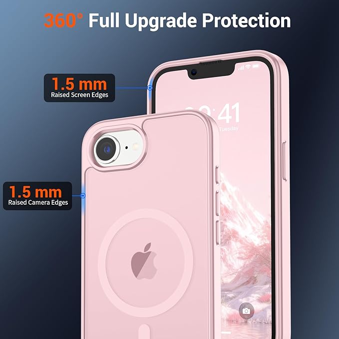 SUPFINE Magnetic for iPhone 17e Case/iPhone 16e Case (Compatible with MagSafe) (Military Grade Drop Protection) Translucent Matte Shockproof Phone Cover,Light Pink