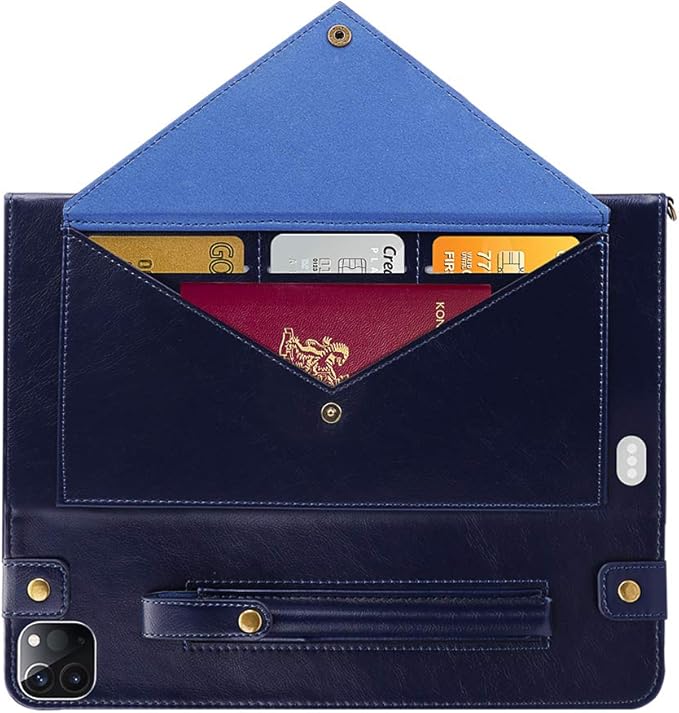 Handbag Case for iPad Pro 11-inch M5 M4 (2025/2024) - Techcircle Folio Stand iPad Crossbody Wallet Case with Pencil Holder, Hand Strap+Shoulder Strap Protective Cover, Navy