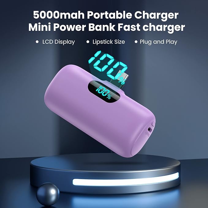 [2-Pack] Mini Portable Charger 5000mAh Power Bank,3A PD USB C Cell Phone Portable Power, LCD Display Battery Pack Compatible with iPhone 17/17 Air/16/16 pro/15/15 pro Max/Android/Samsung/Moto/LG etc