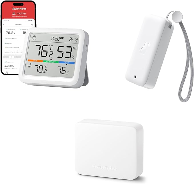 SwitchBot Bluetooth Temperature and Humidity Monitor Meter Pro Bundles with Hub Mini and Outdoor Thermometer