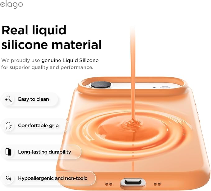 elago for iPhone Air Case, Premium Magnetic Silicone Case, Compatible with MagSafe, Liquid Silicone Material, Protective Cover, Shockproof, Slim Phone, 6.5 inch (Orange)