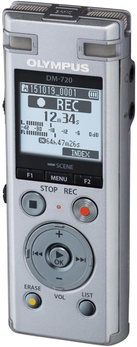 OM SYSTEM Olympus Voice Recorder DM-720 with 4GB, Micro SD Slot, USB Charging, Direction PC Connection, Transcription Mode, Silver