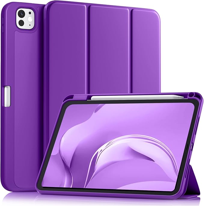 Akkerds for iPad Pro 11 Inch Case (M5/M4) 2025/2024 6th/5th Generation with Pencil Holder, for iPad Pro Case 11 Inch with Trifold Stand Protective Cover/Soft TPU Back, Auto Wake/Sleep, Purple