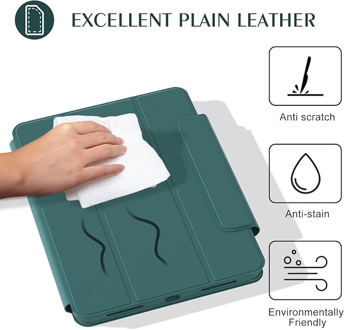 ZENLU iPad 10th 11th Generation Magnetic Case with Removable Folio Cover, Semi-Silicone Leather, Vertical Stand, Clear Back, Smart Sleep/Wake, Full Protective Case for iPad 10 & 11(A16) (Green)