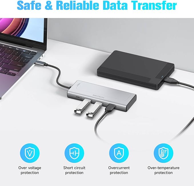 RSHTECH 5-in-1 USB C Hub with M.2 NVMe/SATA SSD Enclosure, 10Gbps USB Data Ports (1A + 2C) and 100W Power Delivery, Aluminum USB-C Dock Dongle for MacBook, Laptops and More