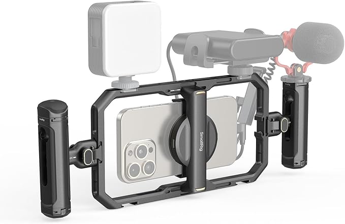 SmallRig Universal Quick Release Phone Cage Kit Basic, Aluminum Smartphone Video Rig Kit with Wireless Control Dual Handles and Phone Clip, for MagSafe, for iPhone 17 16 15 for Samsung for Pixel
