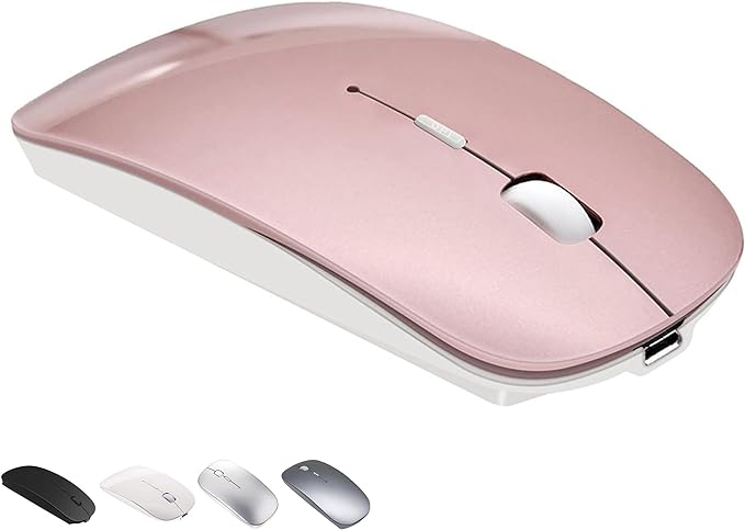 Bluetooth Wireless Mouse for MacBook Air Mac Pro Laptop Computer iPad Pad PC Laser Optical Rechargeable Mini Slim Silent Mouse Widely Used Desktop Hp iMac (Rose Gold)