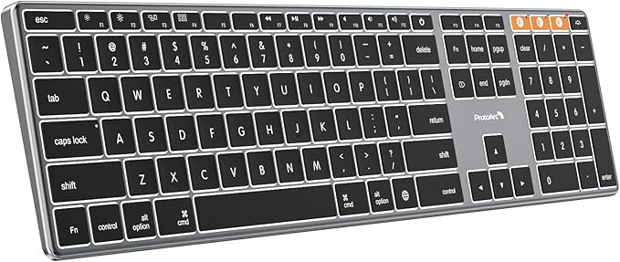 ProtoArc Backlit Wireless Keyboard for Mac, K110-A Aluminum Full Size Ultra Slim Bluetooth Keyboard for iPad, Multi-Device, Low Profile, Rechargeable, for MacBook Pro/Air, iMac, Mac mini, Space Gray