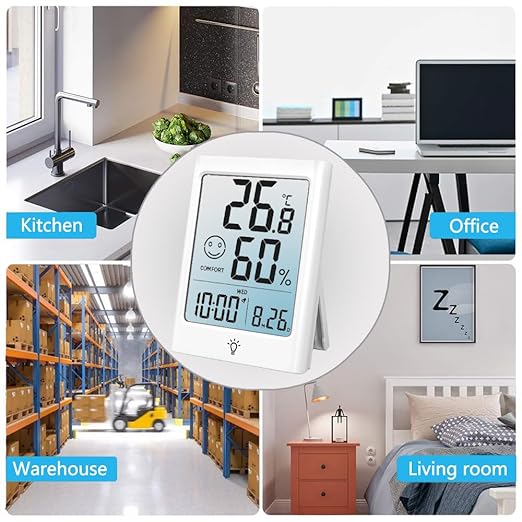 Timloon Digital Indoor Thermometer for Room, Smart Temperature Humidity Monitor with Backlight, Comfort Indicator, Max/Min Record, Time, Calendar, Alarm, °c/°f Switch for Bedroom, School