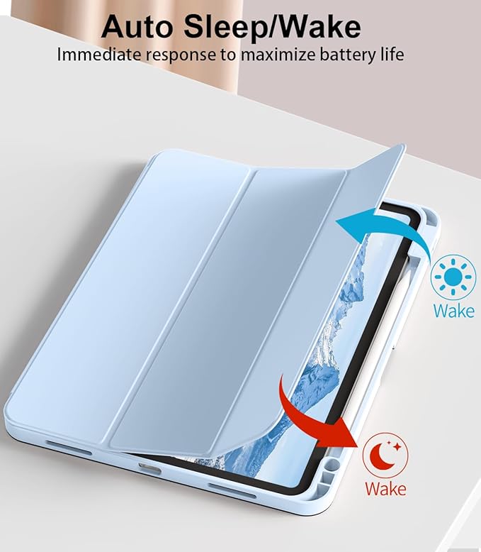 for iPad Pro 12.9 Case (6th/5th/4th/3rd Generation 2022/2021/2020) & ipad Air 13 inch case (M3 2025/M2 2024) with Pencil Holder, Smart Slim Trifold Stand Case with Soft TPU Back (Sky Blue)