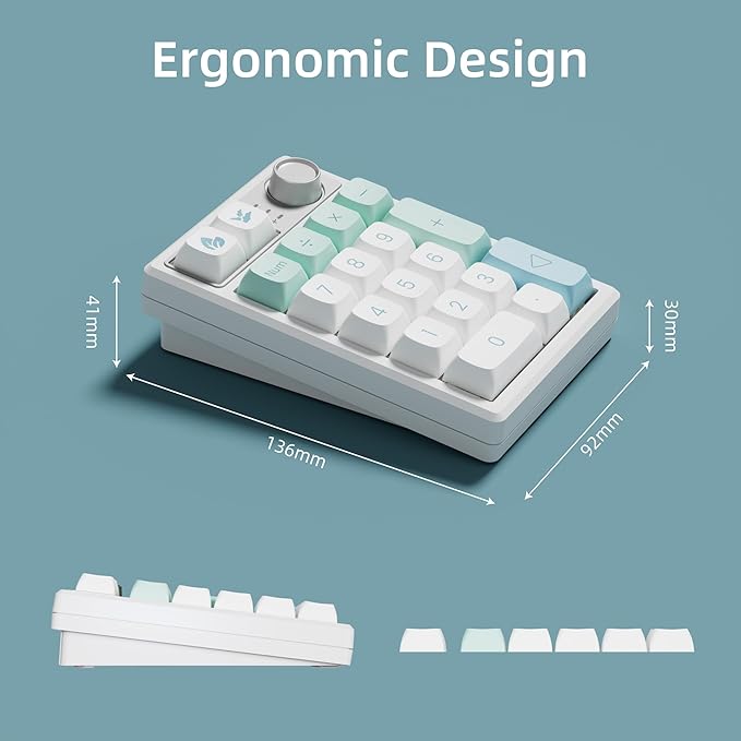 Mechanical Numpad Gasket Mounted with Creamy Sound, Bluetooth/2.4G/USB-C, Programmable Macro Numeric Keypad Rechargeable Number Pad Hot Swappable RGB Backlit Metal Knob for Win/Mac, Mint