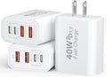 USB C Charger Block, 3Pack 40W 4 Ports Type C Fast Phone Charging Cubes PD 3.0 Wall Plug+ QC 3.0 USB A Charger Power Brick Box for iPhone 16/15/14/13/12/11 Pro Max, iPad, Galaxy, Pixel,White