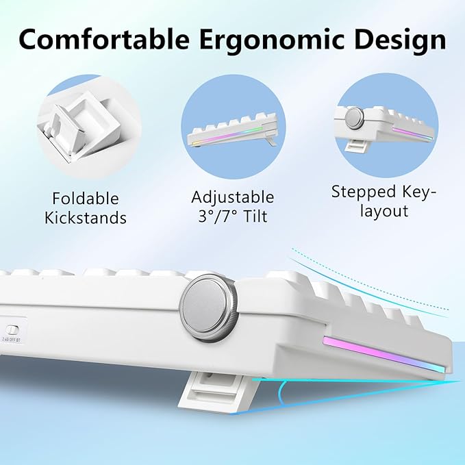 Redragon Wireless Mechanical Keyboard Creamy, Bluetooth/2.4GHz/USB-C Wired, 75% Hot Swappable Custom Gaming Keyboard with Knob, RGB Backlit, Pre-lubed Linear Switches, PBT Keycaps, White