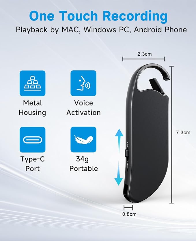 Digital Voice Recorder, Vandlion 32GB (2450 Hours) HD Voice Activated Recorder with AI-Intelligent Noise Reduction, USB -C Recording Device for Meeting Lecture Class Interview