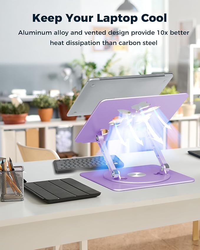 Aoviho 360° Rotating Laptop Stand for Desk | Adjustable, Foldable, Portable Aluminum Ergonomic Riser | Compatible with MacBook, Dell, HP & All Laptops 10-16 inch | Purple