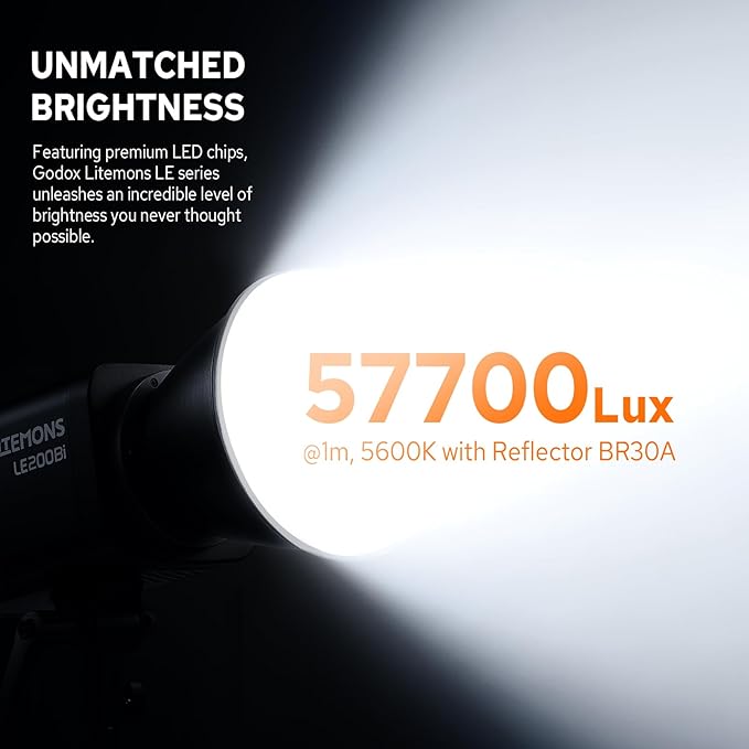 Godox LE200Bi 220W Bicolor LED Video Light, Pro LED Continuous Output Lighting w/Bowens Mount, 57700lux@1m, CRI/TLCI 98+, DMX Control LED Studio Light for Photography Video Recording Streaming