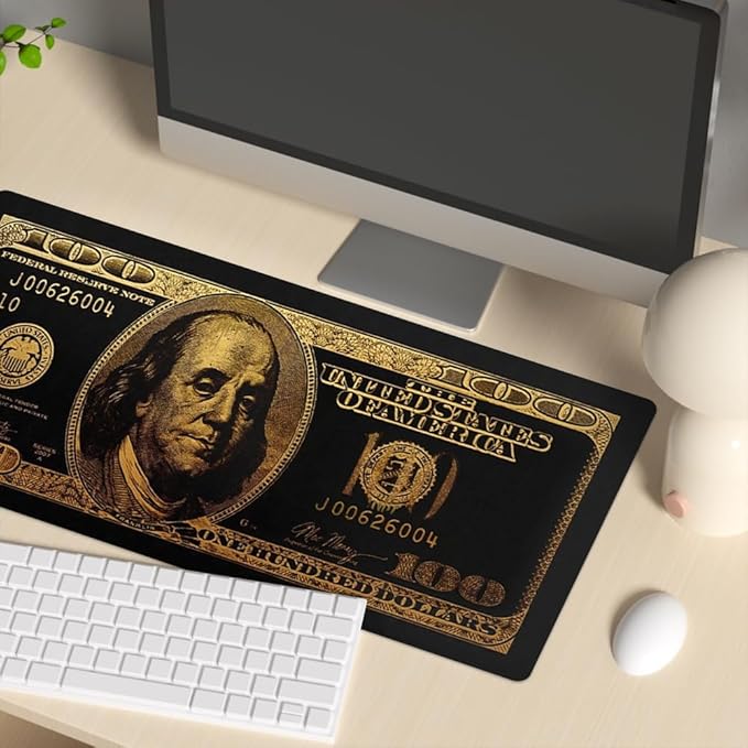 Black Money Rectangle Mouse Pad Non Slip Rubber Base Cool Funny US Dollar Full Desk Mouse Pad 100 Dollar Bills Gaming Keyboard and Mouse Pad for Laptop Computer Office Home Desk 31.5“x15.7