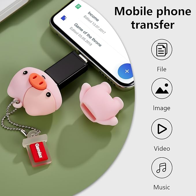 USB Flash Drives, 16GB/32GB/64GB/128GB Silicone USB2.0 High Speed Thumb Memory Stick Pen Date Storage Pendrive U Disk (Piggy, 128GB)