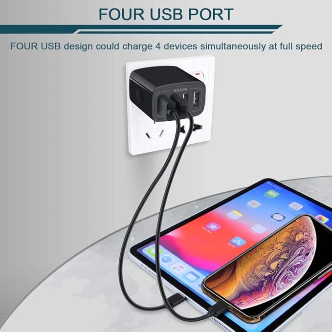 Wall Charger, USB Charger Adapter, AILKIN 4.8A 4Multi Port Fast Charging Station Power Base Block Plug Cube Brick for iPhone 17 16 15 14 SE 13 12 11Pro Max/X/Plus, Samsung A16/A17/S25/S24 Kindle Plug