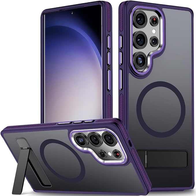 MALEWOLF Stand for Samsung Galaxy S25 Ultra Case Magnetic, Phone Case Compatible with MagSafe, Anti-Slip Grip & Slim Translucent Cover, Rugged Drop Protection (Dark Purple)
